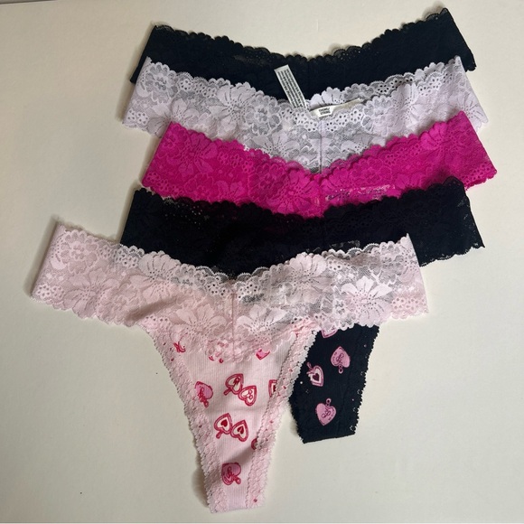 Victoria’s Secret PINK 5 Pack Lace Thong Panties, Valentine’s Edition, Sz. S - Picture 2 of 7
